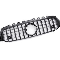Imagine detaliată a grilei GTR negre compatibile cu Mercedes A-Class W177 (2019+), fabricată din plastic ABS rezistent, vedere laterală a componentului.