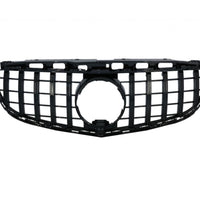 Imagine frontală cu grilă GTR neagră pentru Mercedes E-Class W212 Facelift (2013–2015), fabricată din plastic ABS rezistent, design sportiv și elegant.