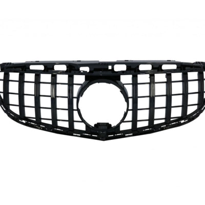 Imagine frontală cu grilă GTR neagră pentru Mercedes E-Class W212 Facelift (2013–2015), fabricată din plastic ABS rezistent, design sportiv și elegant.