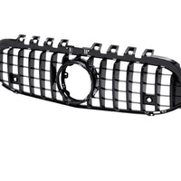 Imagine detaliată a grilei GTR negre compatibile cu Mercedes A-Class W177 (2019+), fabricată din plastic ABS rezistent, vedere laterală a componentului.