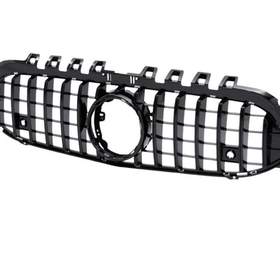 Grilă GTR neagră pentru Mercedes A-Class W177 (2019+), vedere frontală a produsului complet, design sportiv și material ABS de calitate superioară.