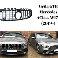 Vedere din spate a grilei GTR compatibile cu Mercedes A-Class W177 (2019+), arătând structura de prindere și designul robust din plastic ABS.