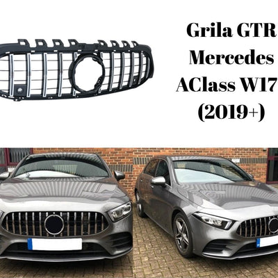Grilă frontală GTR pentru Mercedes A-Class W177 (2019+), fabricată din plastic ABS de calitate superioară, design agresiv cu lamele verticale.