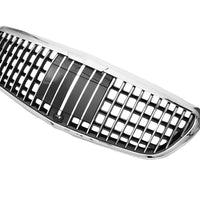 Grilă frontală Maybach Look crom pentru Mercedes-Benz E-Class W213 (2016–2019), imagine din față, stil premium, material ABS rezistent cu finisaj crom.