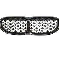 Grilă auto diamant BMW Seria 1 F40 (2019+), finisaj negru lucios, componentă frontală aftermarket din plastic ABS rezistent.