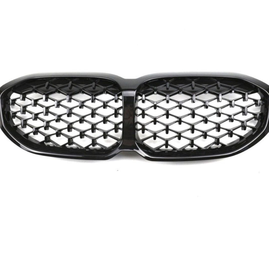 Grilă auto diamant BMW Seria 1 F40 (2019+), finisaj negru lucios, componentă frontală aftermarket din plastic ABS rezistent.