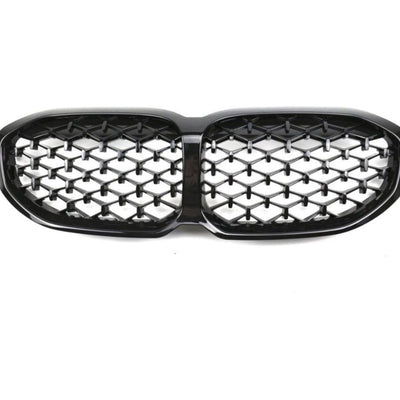 Grilă auto diamant BMW Seria 1 F40 (2019+), finisaj negru lucios, componentă frontală aftermarket din plastic ABS rezistent.