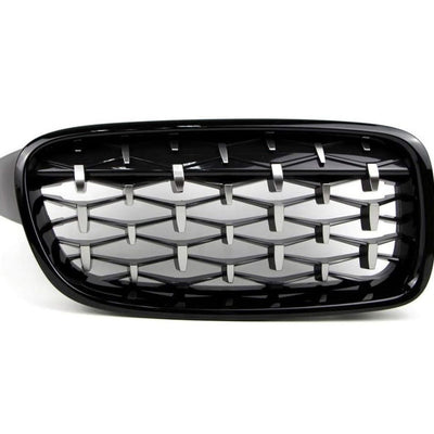 Grilă diamant BMW Seria 3 F30 (2012–2018), ramă negru strălucitor, design premium aftermarket