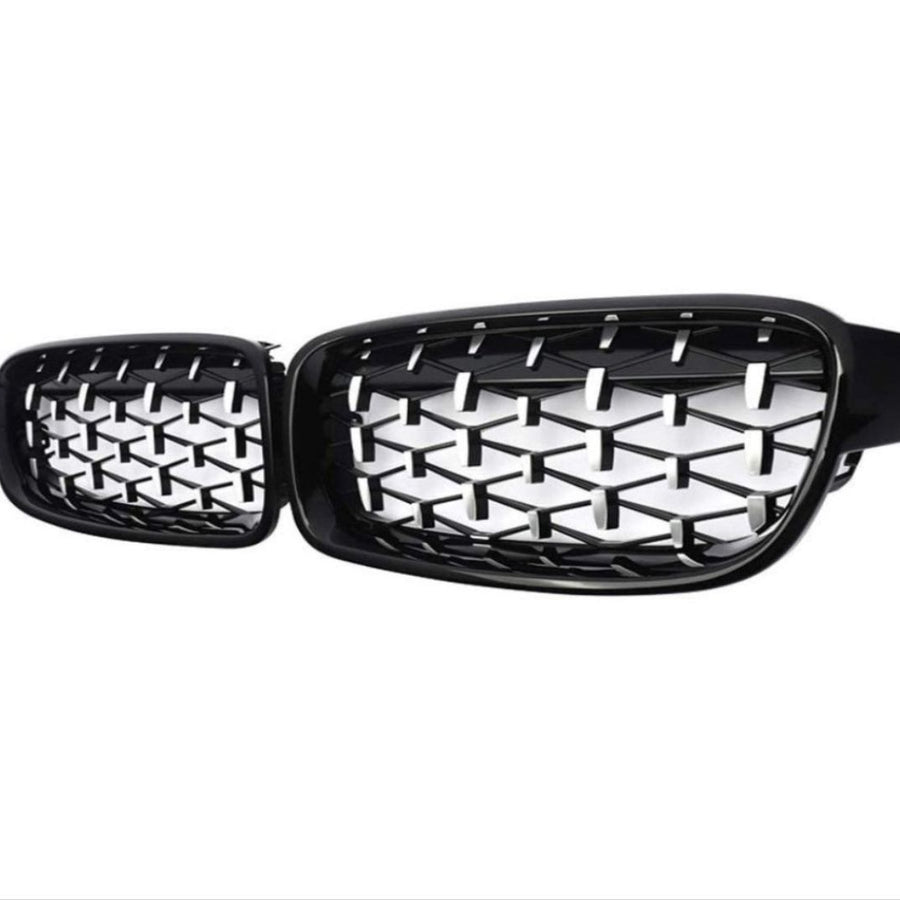 Set grilă diamant BMW Seria 3 F30/F31 (2012–2018), design sportiv negru lucios, piesă auto aftermarket ABS