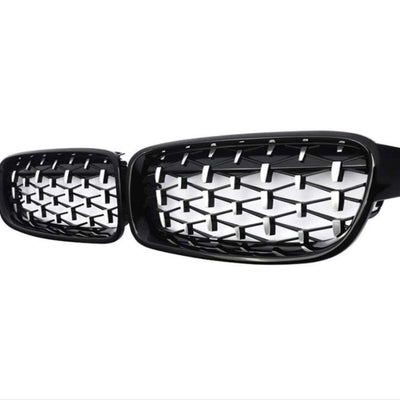 Set grilă diamant BMW Seria 3 F30/F31 (2012–2018), design sportiv negru lucios, piesă auto aftermarket ABS