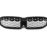 Grilă diamant compatibilă BMW Seria 3 G20 (2019+), vedere frontală pe fundal alb, material ABS premium, design sportiv aftermarket.
