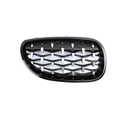 Grilă față diamant pentru BMW Seria 5 E60/E61 (2004-2009), ramă neagră lucioasă, piesă auto aftermarket, vedere frontală.