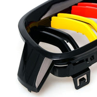 Set complet de grile frontale duble pentru BMW Seria 5 F10/F11, prezentare din unghi de sus, ABS negru lucios cu trei lamele colorate.