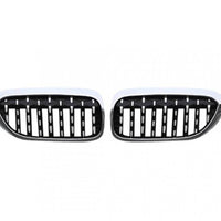 Set complet grilă frontală BMW Seria 5 G30/G31 Pre LCI (2017–2019), design Diamond Chrome, vedere frontală, material ABS premium cu finisaj cromat și negru lucios, stil sportiv și elegant.