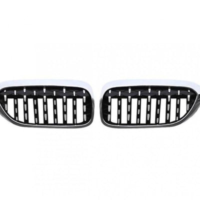 Set complet grilă frontală BMW Seria 5 G30/G31 Pre LCI (2017–2019), design Diamond Chrome, vedere frontală, material ABS premium cu finisaj cromat și negru lucios, stil sportiv și elegant.