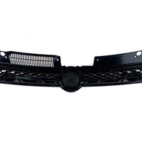 Grilă auto GTI compatibilă Volkswagen Golf 6 MK6, fotografie frontală detaliată, plastic ABS negru lucios cu design tip fagure și accente roșii sport.