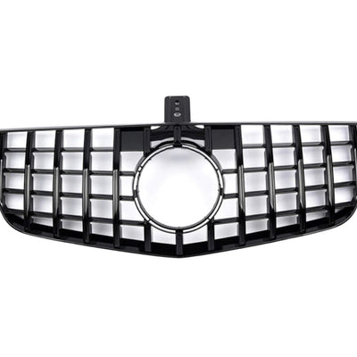 Grilă față GTR Look neagră pentru Mercedes E-Class W212, vedere frontală, design sportiv cu bare verticale, compatibilitate 2009–2012.