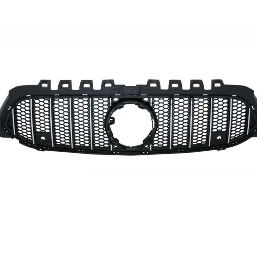 Grilă frontală sportivă GTR Mesh Style pentru Mercedes A-Class W177 (2019+), material ABS rezistent, design tip fagure, culoare negru.