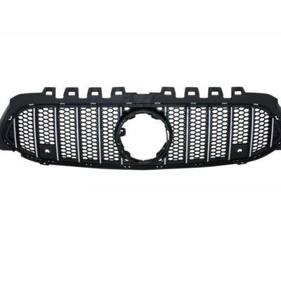 Grilă frontală sportivă GTR Mesh Style pentru Mercedes A-Class W177 (2019+), material ABS rezistent, design tip fagure, culoare negru.