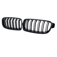 Set grilă frontală tip M dublă pentru BMW Seria 3 F30 (2012–2018), finisaj negru lucios, vedere frontală, plastic ABS de înaltă calitate