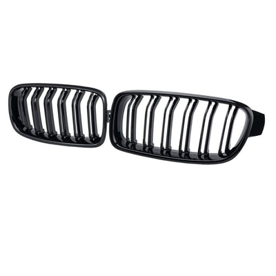 Set grilă frontală tip M dublă pentru BMW Seria 3 F30 (2012–2018), finisaj negru lucios, vedere frontală, plastic ABS de înaltă calitate