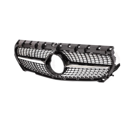 Grilă CLA 45 Look gri pentru Mercedes CLA W117 (2013–2015), vedere din lateral dreapta, design sportiv și material ABS rezistent la impact.