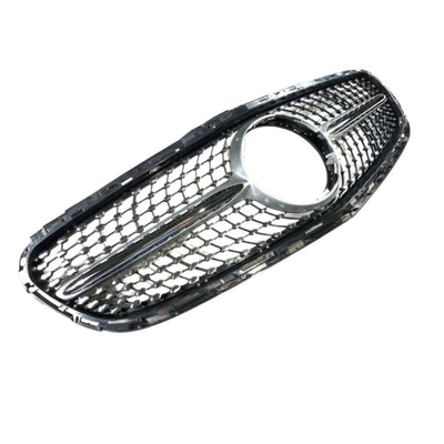 Grilă Diamond Look aftermarket pentru Mercedes-Benz E-Class W212 Facelift, compatibilă 2013–2015, vedere laterală cu detalii cromate.