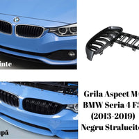 Grilă sport M4 look pentru BMW Seria 4 F32/F33 (2013–2019), fabricată din ABS negru lucios, prezentare laterală a componentelor auto aftermarket.