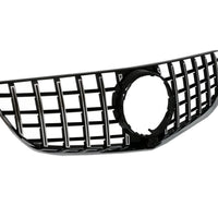 Grilă față GTR Look pentru Mercedes E-Class W207 Facelift (2013–2016), vedere frontală, design cu bare verticale cromate și suport emblemă centrală.