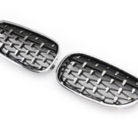 Set grile față diamant cu ramă cromată pentru BMW Seria 5 E60 2004–2009, vedere frontală, design sportiv și elegant.