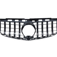 Grilă frontală GTR Look pentru Mercedes-Benz E-Class W212 facelift, fabricată din plastic ABS, culoare negru cu inserții cromate, vedere din față.