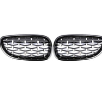 Set complet grile diamant pentru BMW Seria 5 E60/E61 (2004-2009), ramă neagră lucioasă, vedere frontală piesă auto aftermarket.
