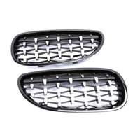 Set complet grile diamant pentru BMW Seria 5 E60/E61 (2004-2009), ramă neagră lucioasă, vedere frontală piesă auto aftermarket.
