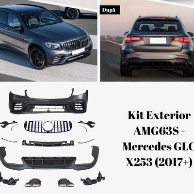 Rezultat final al upgrade-ului exterior cu pachet AMG63S montat pe GLC X253 – față și spate sport, look agresiv.