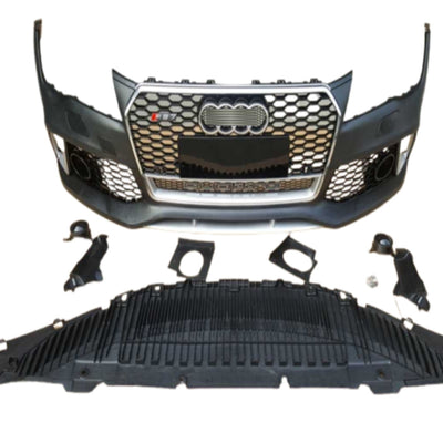 Kit bară față RSQ5 compatibil Audi Q5 8R 2012–2015, cu grilă centrală fagure, elemente montaj și design sportiv tip quattro, piesă aftermarket.