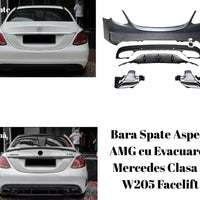 Set complet bară spate aspect AMG pentru Mercedes C-Class W205 Facelift cu difuzor sport și evacuări duble cromate