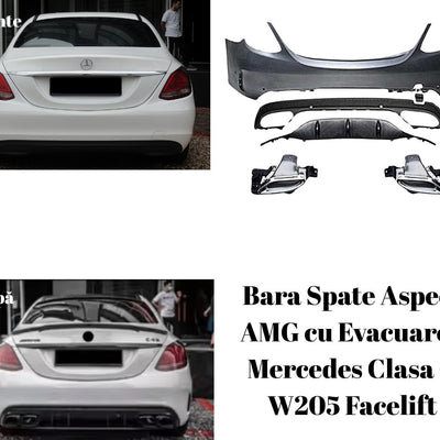 Comparație înainte și după montaj bară spate AMG pentru Mercedes Clasa C W205 Facelift cu difuzor sport și evacuări