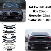 Pachet exterior complet AMG 63S Look pentru Mercedes Clasa E W213 (2016–2019), include bare, grile, faruri, stopuri, capac portbagaj și ornamente evacuare