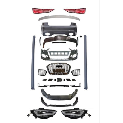 Piese componente kit conversie RS3 Facelift pentru Audi A3 8V Sedan (2013–2016) – bară față, bară spate, grile, faruri LED, stopuri