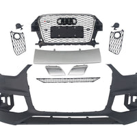 Kit bară față RSQ3 pentru Audi Q3 8U (2012–2015) cu grilă tip fagure, ornamente evacuare și capace senzori PDC – design sportiv aftermarket