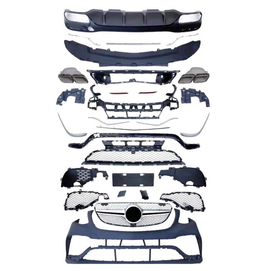 Kit complet exterior AMG pentru Mercedes GLE W166 SUV 2015-2018, upgrade estetic cu bară față, bară spate, difuzor, grile și ornamente evacuare.