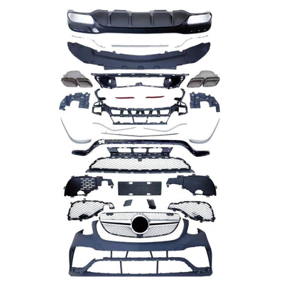 Kit complet exterior AMG pentru Mercedes GLE W166 SUV 2015-2018, upgrade estetic cu bară față, bară spate, difuzor, grile și ornamente evacuare.