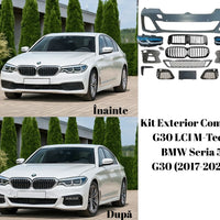 Kit complet exterior M-Tech G30 LCI pentru BMW Seria 5 G30 (2017-2020) – include bare față și spate, grile față, faruri LED, stopuri, praguri laterale și difuzoare. Set ideal pentru conversie completă la look M-Tech facelift.