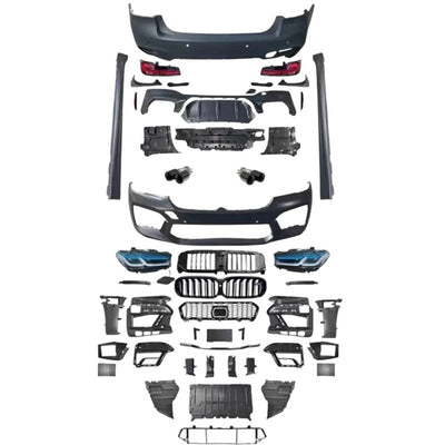 Kit exterior complet M5 LCI pentru BMW Seria 5 G30 (2017–2020) – toate piesele incluse
Descoperă în detaliu componentele pachetului de conversie M5 LCI pentru BMW G30. Setul include bara față, bara spate, grile, faruri, stopuri, evacuări sport, praguri și elemente aerodinamice. Perfect pentru un upgrade vizual complet și agresiv.