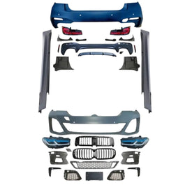 Kit complet exterior M-Tech G30 LCI pentru BMW Seria 5 G30 (2017-2020) – include bare față și spate, grile față, faruri LED, stopuri, praguri laterale și difuzoare. Set ideal pentru conversie completă la look M-Tech facelift.