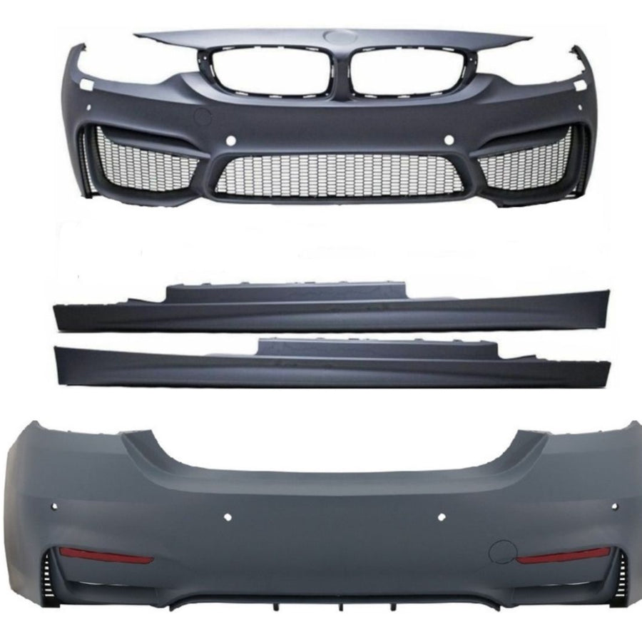 Kit exterior complet M4 Look pentru BMW F32/F33, include bară față, bară spate și praguri laterale – upgrade estetic sportiv.