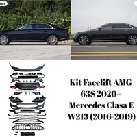 Pachet exterior complet AMG 63S Look pentru Mercedes Clasa E W213 (2016–2019), include bare, grile, faruri, stopuri, capac portbagaj și ornamente evacuare