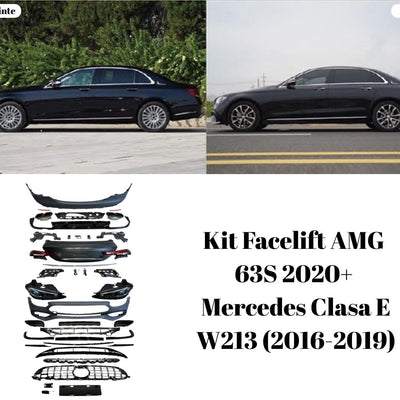 Comparativ lateral „înainte și după” pe Mercedes E-Class W213 echipat cu pachet exterior AMG 63S facelift 2020+