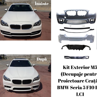 Conversie frontală BMW F10 Pre LCI cu kit exterior M5, rezultat înainte și după montaj