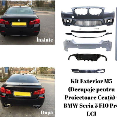 Transformare spate BMW Seria 5 F10 Pre LCI cu kit M5, înainte și după instalare